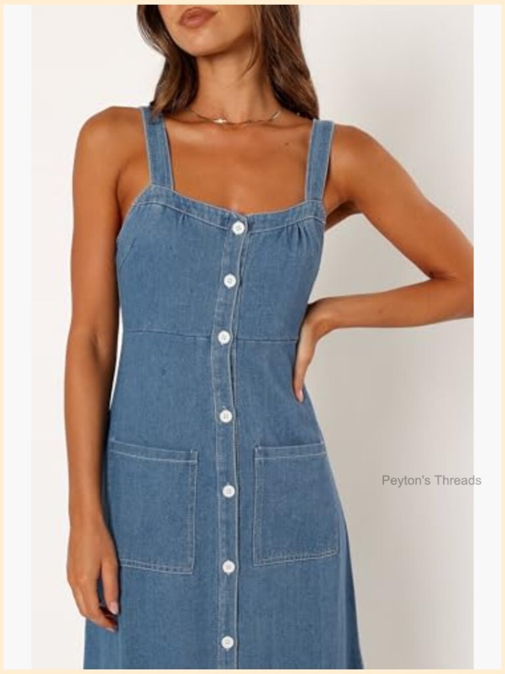 Midi Length Square Neck A-Line Dress with Adjustable Straps - Picture 6 of 7